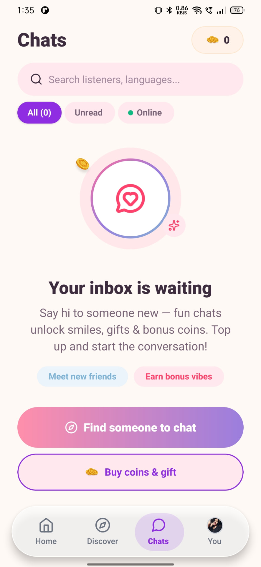 Chat Corner chats inbox screen